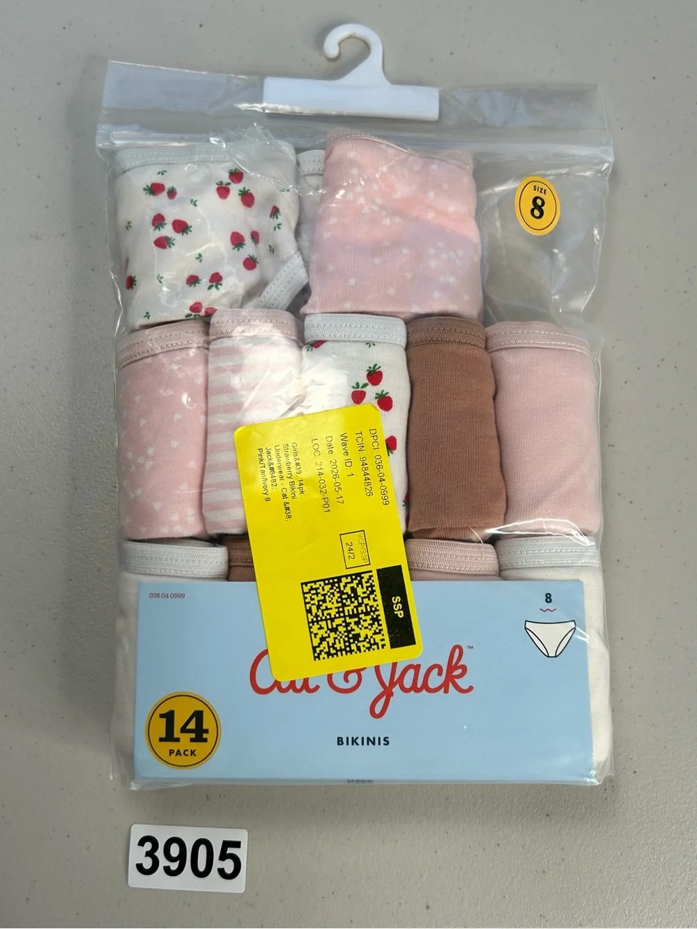 Cat & Jack Girls' Size 8 Bikinis Underwear 12 Pack Cotton Pink White Strawberry
